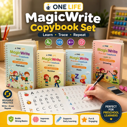 Magic Book for Kids, Sink Magic Practice CopyBook, (4 Books+10 Refills+1 Pen+1 Grip) ( Pack Of 1 )